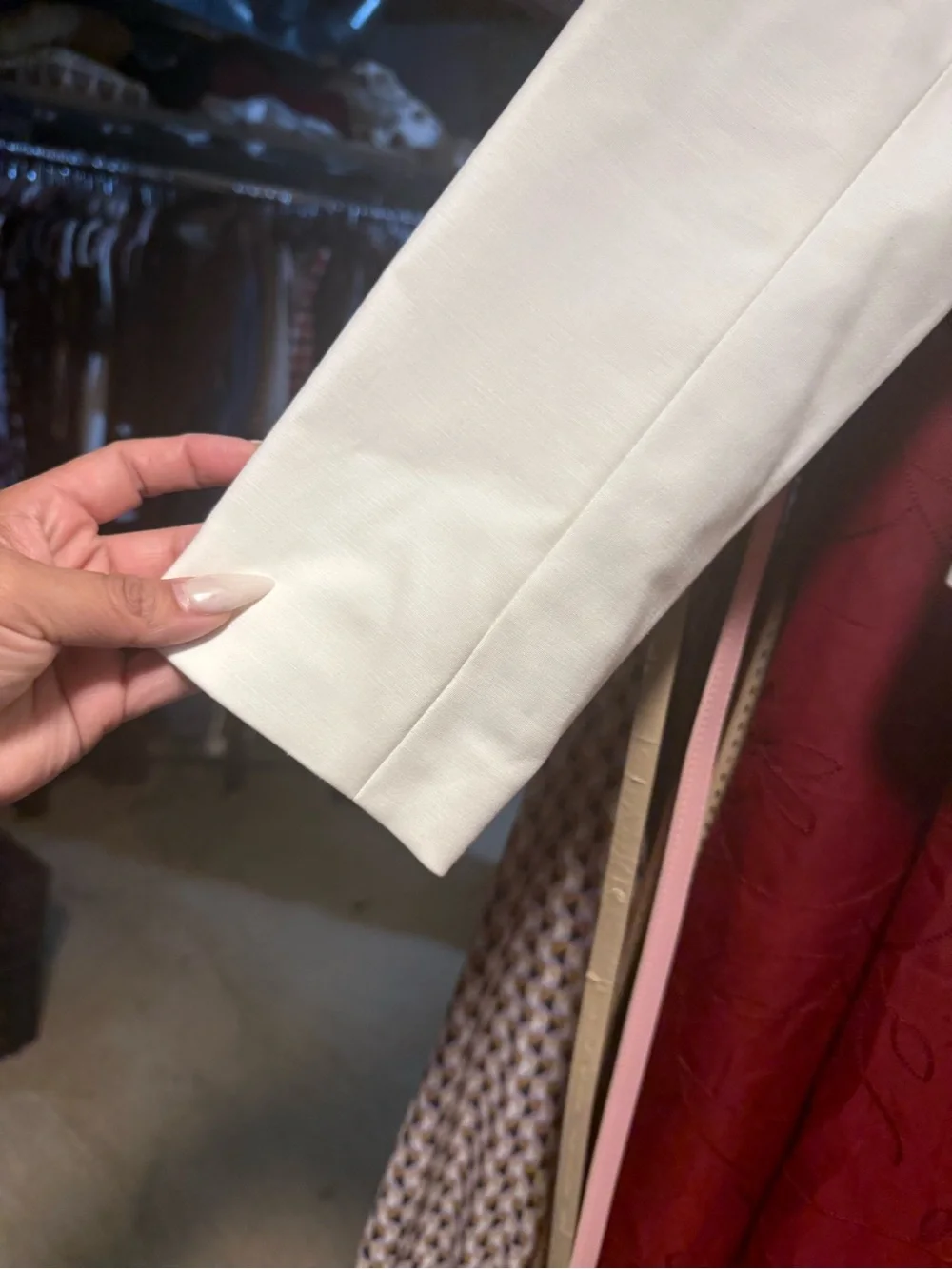 Calvin Klein White Zip-Front Collarless Blazer with Gold Accents